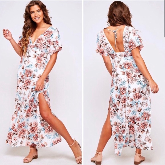 Floral print open back maxi dress - Picture 3 of 8